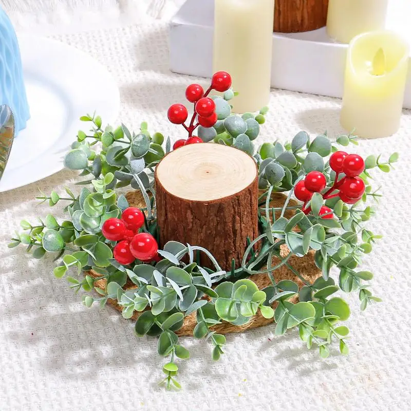 Christmas Candle Rings Wreath Christmas Pillar Candle Wreath Artificial Plants Seasonal Centerpiece Wreath Candle Holder For