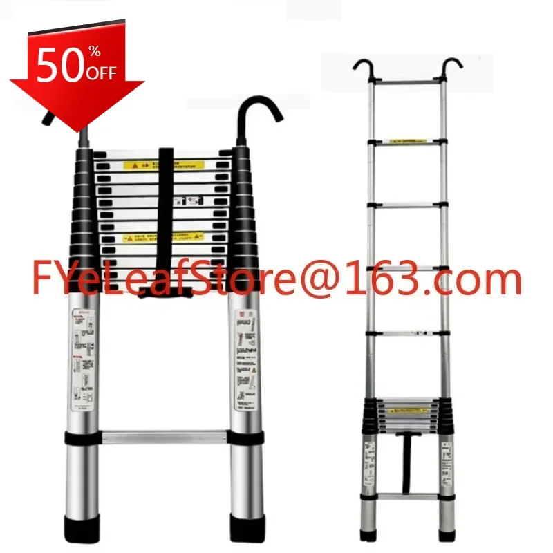 

Household Folding Lifting Hook Pedal Single Ladder Indoor And Outdoor 2M 2.2M 2.6M Aluminum Alloy Ladder Portable Telescopic
