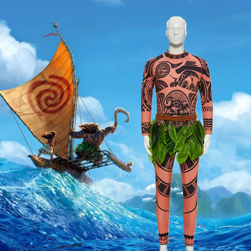 3PCS Moana Maui Tattoo Cosplay Costume Adult Child Halloween Anime Moana Girls Boys Party Carnival Cosplayer Clothing Suit