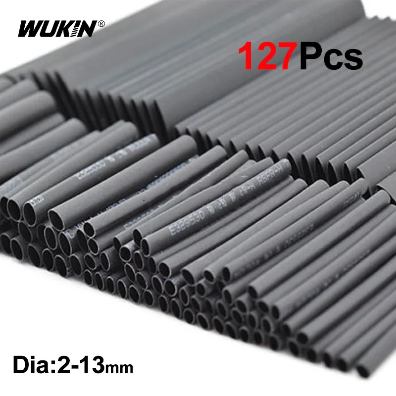 

127Pcs Black Heat-shrink Tubing Heat Shrink Wrapping Kit Electrical Connection Wire Cable Insulation Sleeving Dia 2-13mm