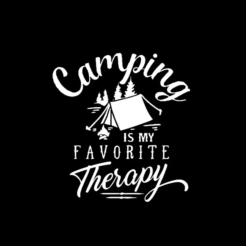 Camping Is My Favorite Therapy Quotes Sticker KK Vinyl Funny Car Stickers Trees Outdoors Nature Car Decal Car Accessories