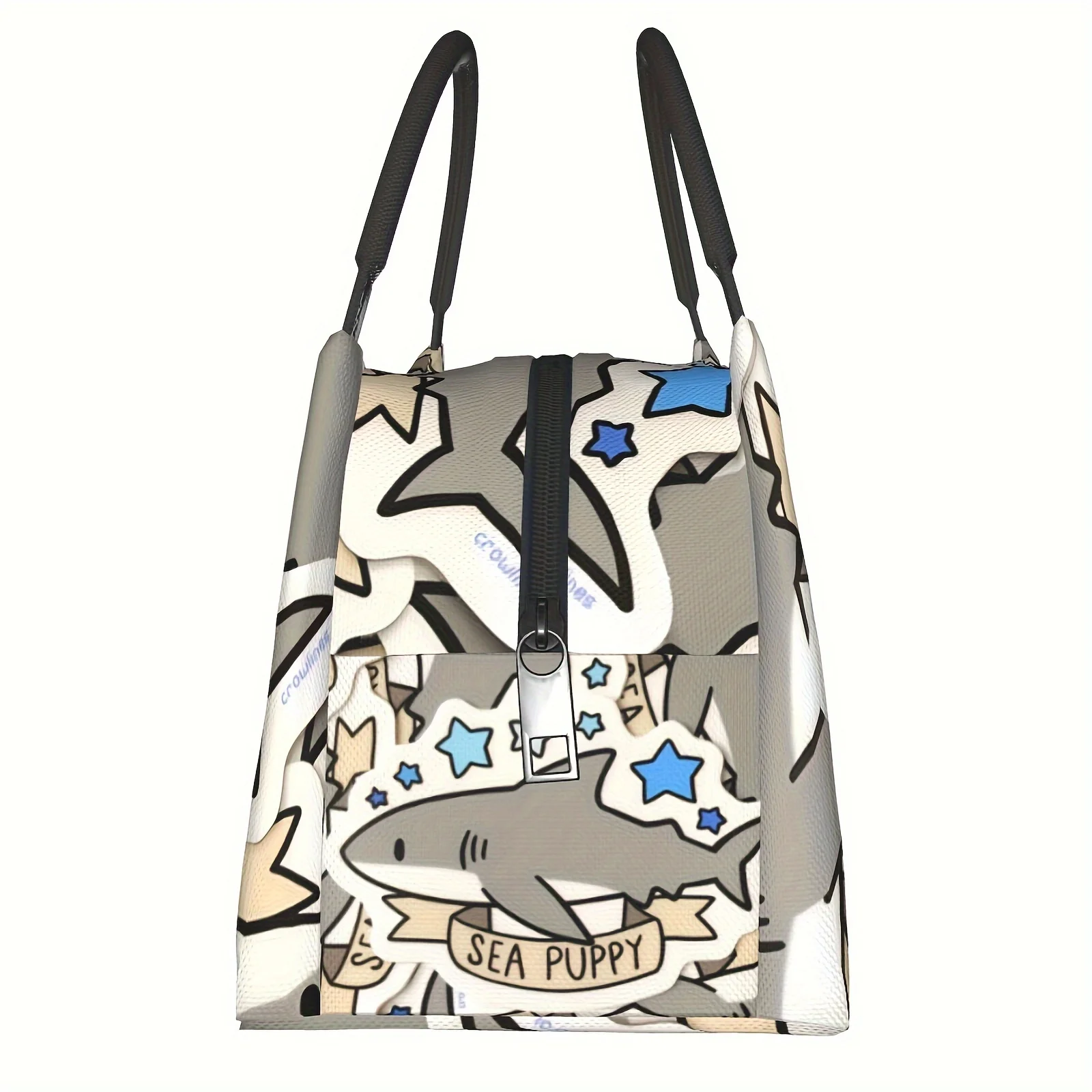 Sea Puppy Shark Print Insulated Lunch Bag Reusable Cooler Tote for Women Men