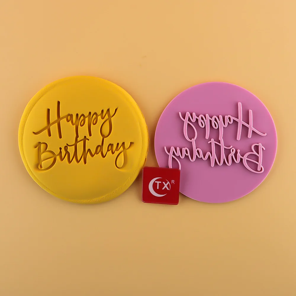 Happy Birthday Biscuit Printing Stamper Wedding Party Cake Decorating Mold Cookie Embossing Mold Tool Baking Decoration Supplies