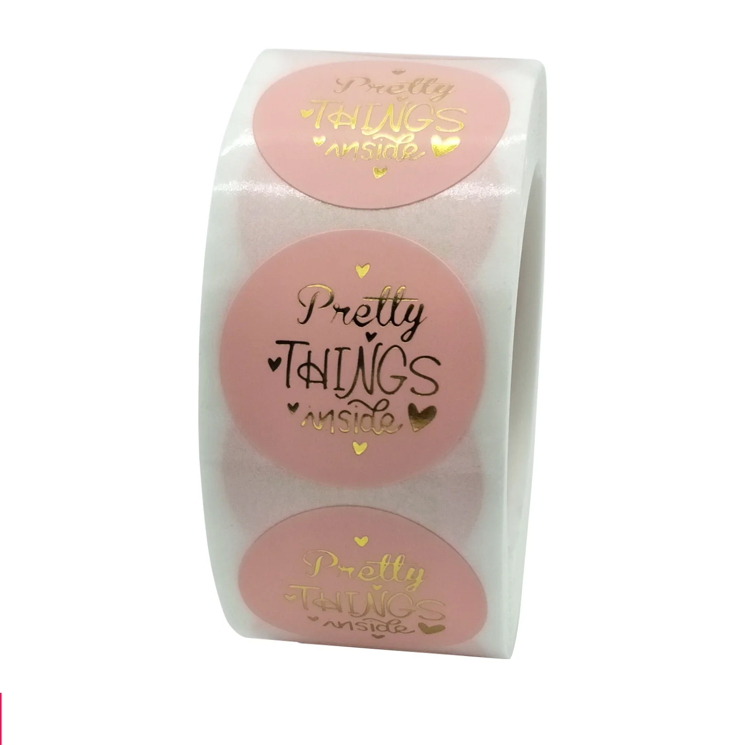 100-500pcs Round Paper Pink Pretty Things Inside Stickers Gold Thank You Stickers For Small Business Packaging Seal Label