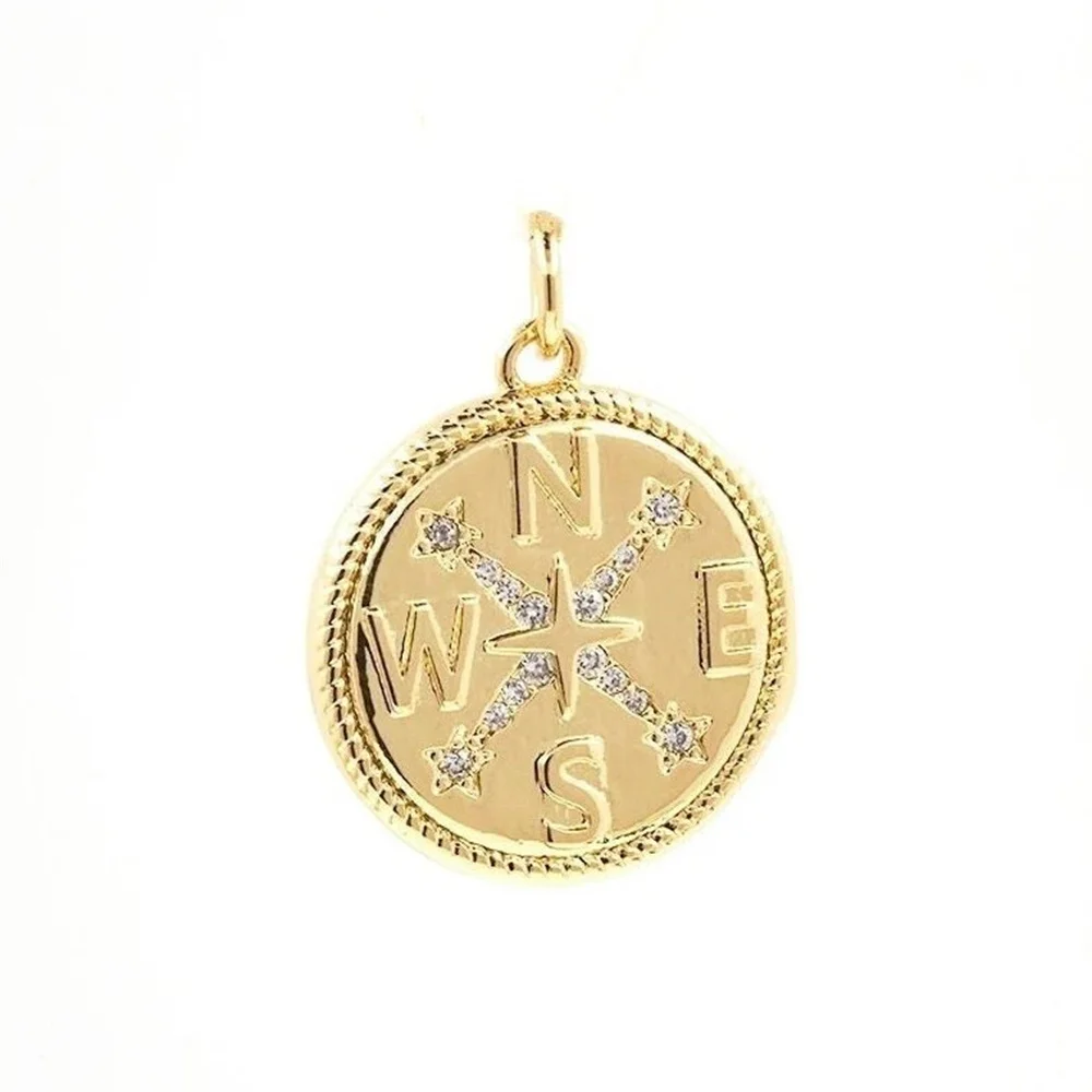 

Vintage North Star Compass Pendant CZ Zircon Gold Plated Hip Hop Round Necklace Accessories For Women Sailing Travel Jewelry