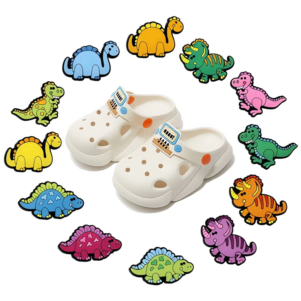 12PCS Cartoon dinosaur T-Rex & Triceratops Shoe Charm Mix Wholesale PVC Decor Buckle Detachable DIY Waterproof To X-mas Gift