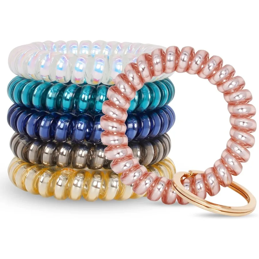 

BIHRTC 6pcs Wrist Coil Keychain Car Key Holder Key Ring Bracelet Plastic Spiral Spring ible Stretchable Wrist Band Wristlet Key