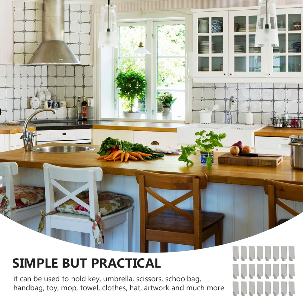 

24pcs Stainless Steel Hooks Wall Mounted Self-Adhesive Towel Holders Punch Free Hangers Sticky Wall Hooks For Bathroom Kitchen