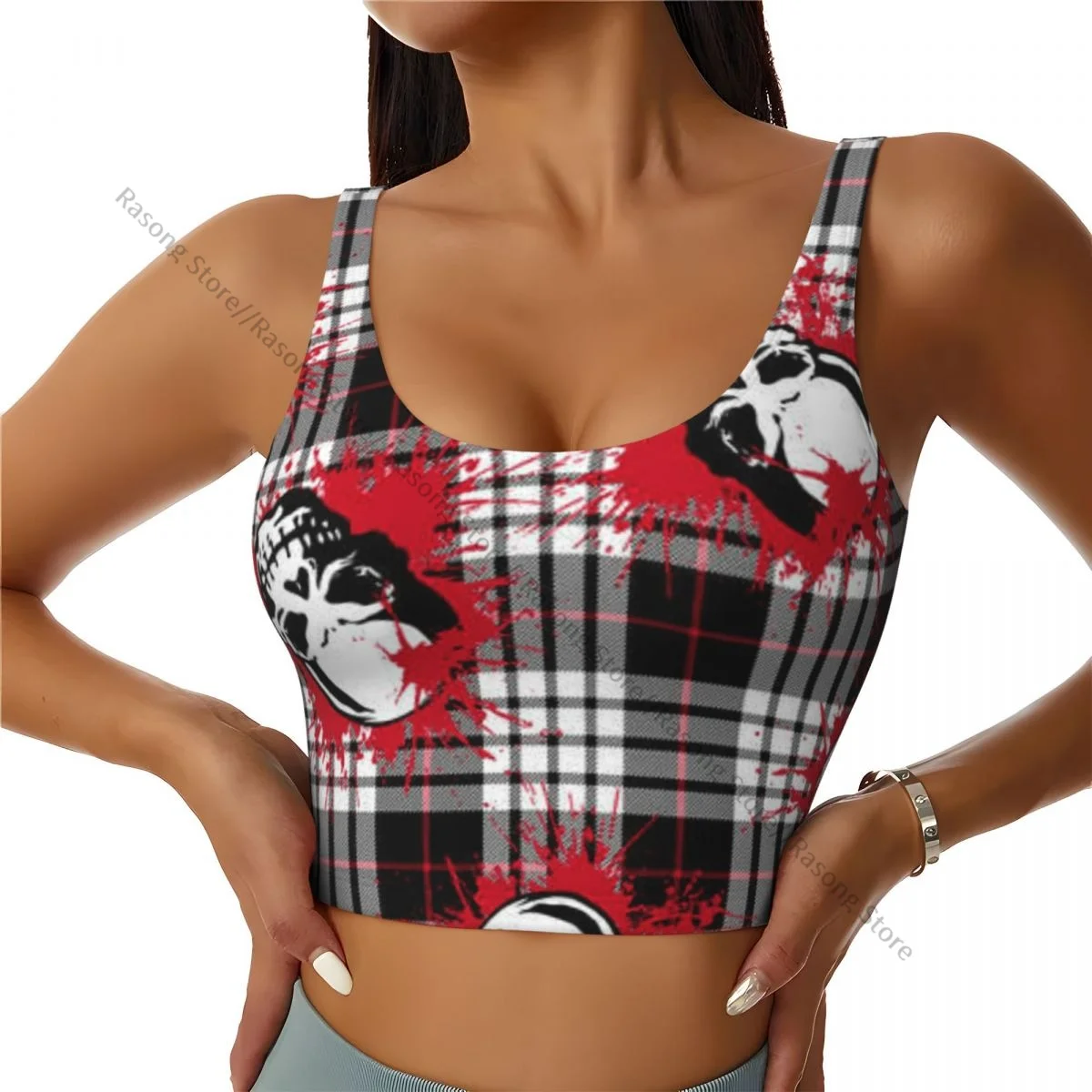 Yoga Vest Women Gym Sports Crop Tops Skull Paint Streetwear Workout Breathable Tank Top Female