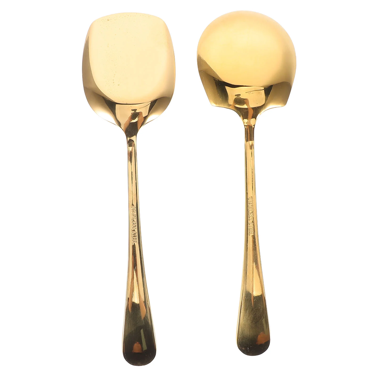 

2 Pcs Male Spoon Stainless Steel Serving Utensils Mini Soup Western Food Spoons Household Metal Gold