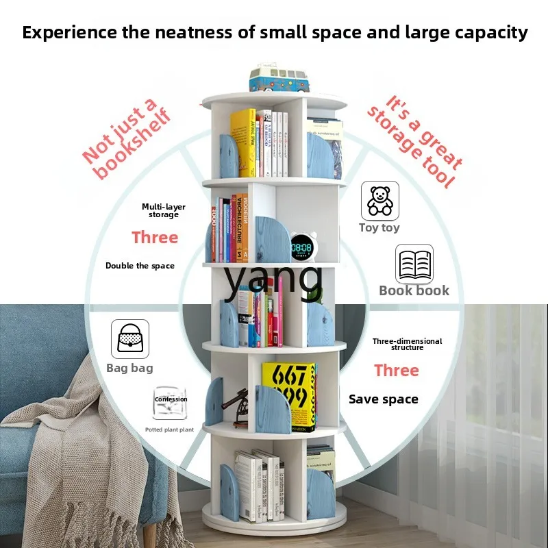CX Estantería giratoria de 360 grados, estantería para libros con imágenes de suelo para niños que ahorra espacio