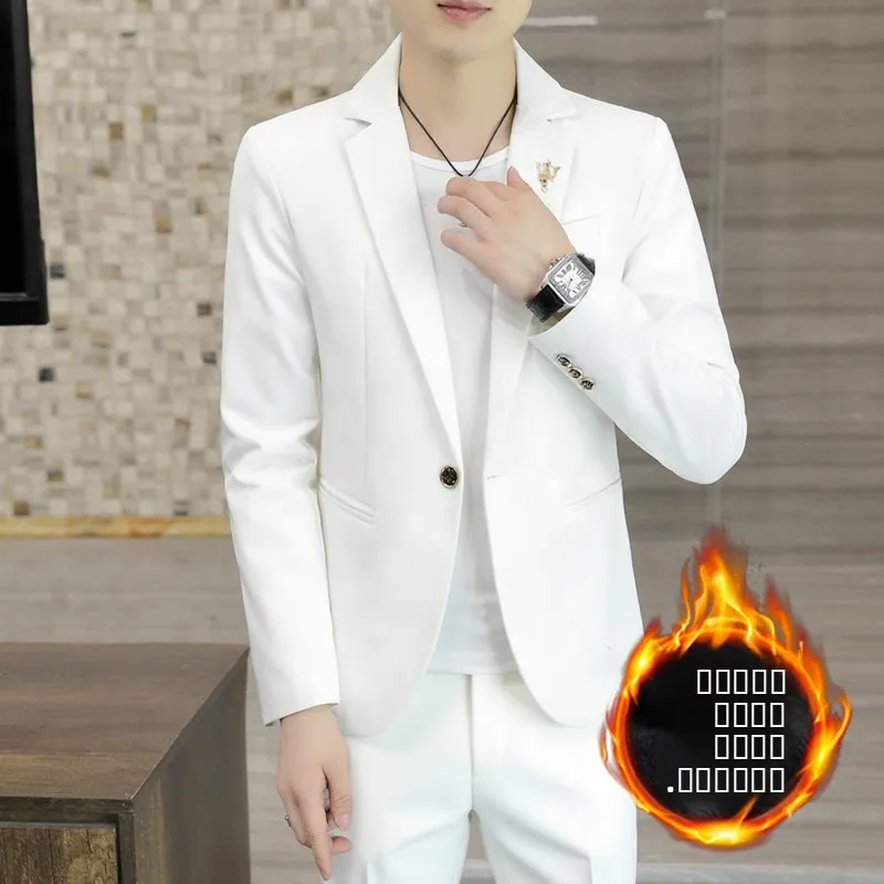 

Korean Sle Men's Thiened Fce Lined Casual Suit Set Slim Fit Two Piece Briti Sle Trendy Outerwear Winter Busin C...