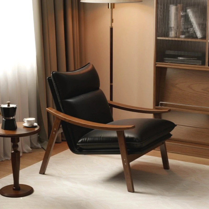 

Vintage chair solid wood leisure living room balcony relax armchairs leather light luxury كراسي غرف المعيشة recliner chair