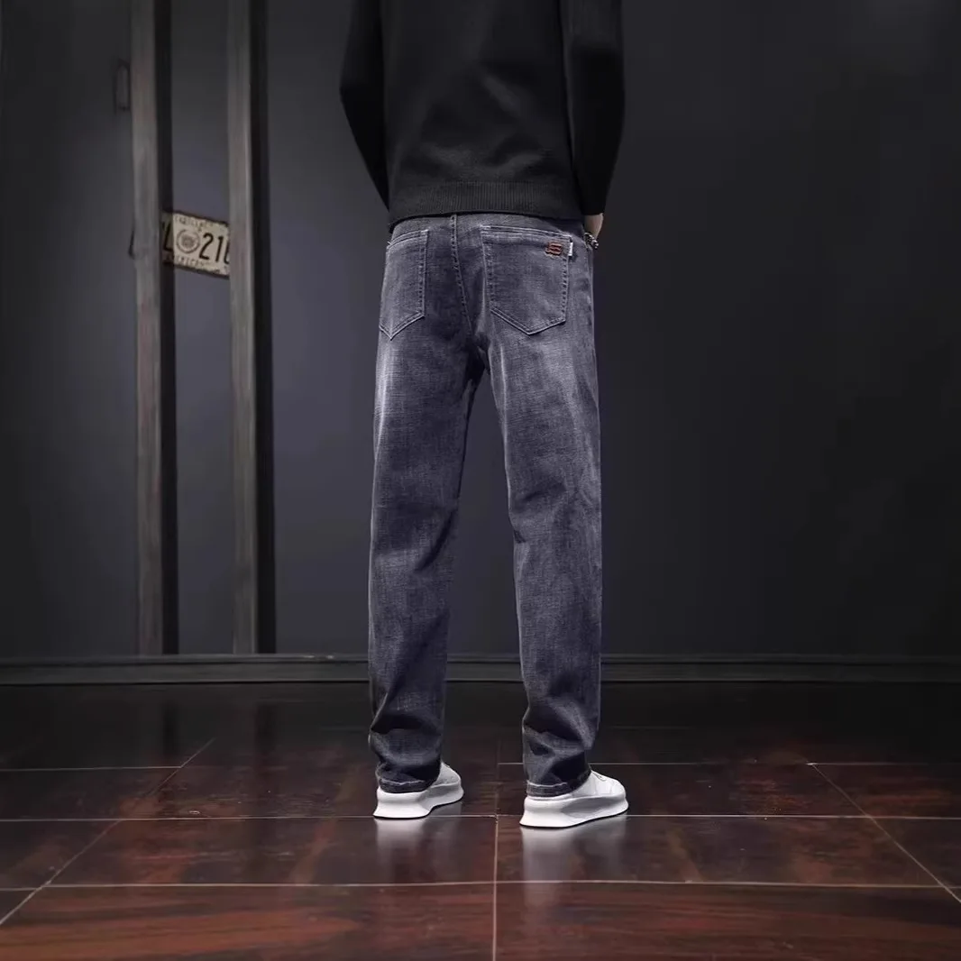 2026 Spring Autumn Elastic Denim Jeans Men's Casual Korean Style Slim Straight Men's Jeans Leisure Fashion Long Pants Black Gray