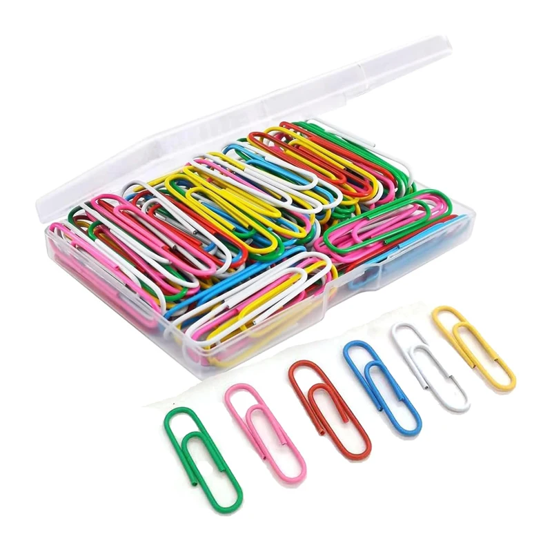 100Pcs Coloured Paper Clips Set 28mm Small Paper Clips with Storage Box Colored Metal Pins Kit for Office School Home Paperwork