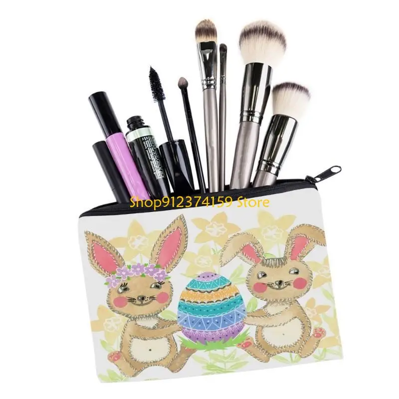 

G5AE Travel Toiletry Bag Easter Rabbit Cosmetics Bag Soft Makeup Handbag
