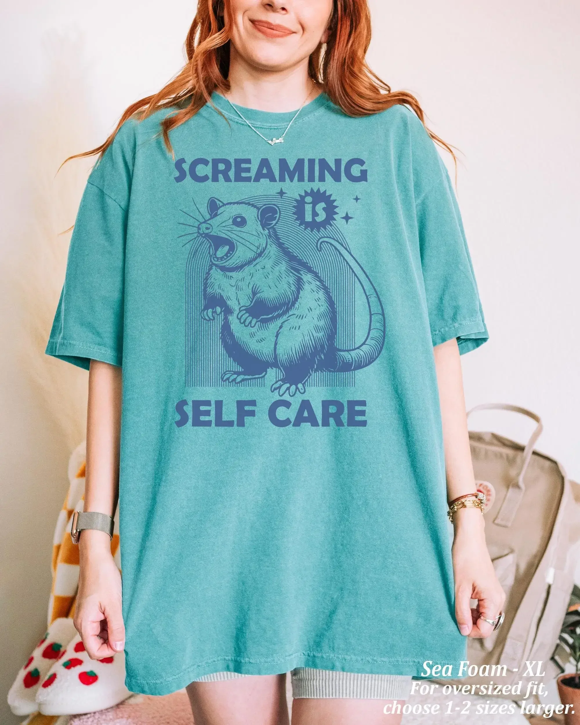 Screaming Is Self Care T Shirt Retro Funny Possum Vintage Aesthetic Meme Mental Health