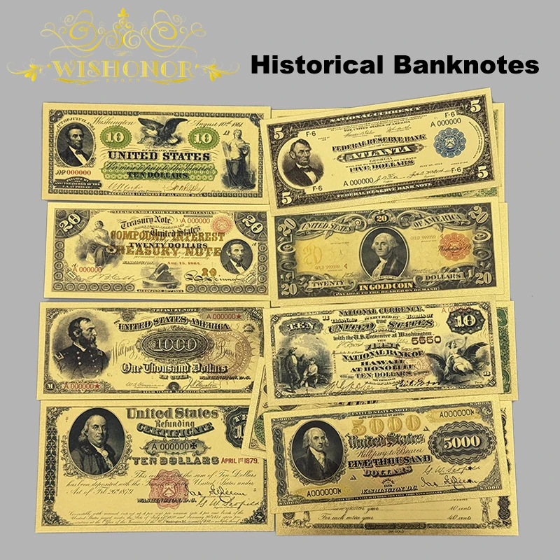 

New 36 Types America Banknote Dollar Banknote in 24K Gold Plated For Collection