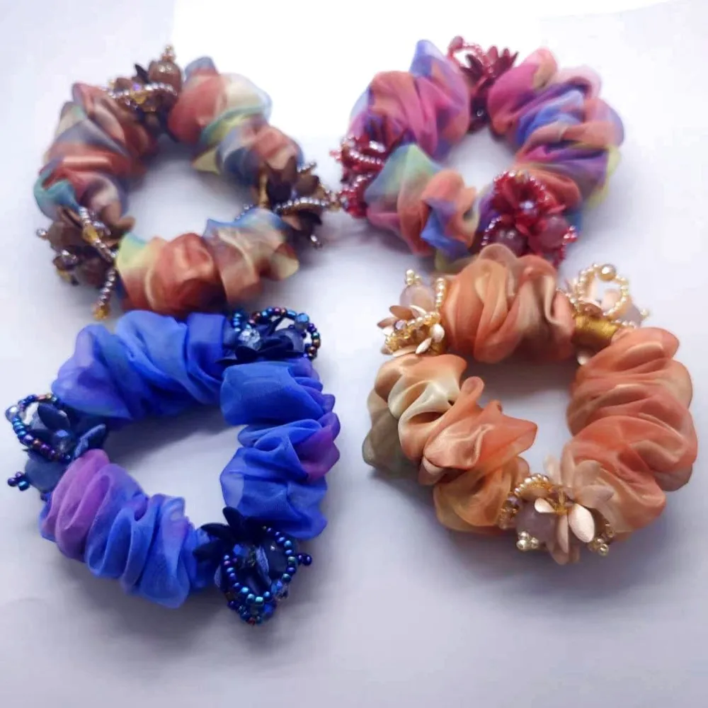 New Organza Large Intestine Hair Ring Flower Female High Sense Hair Rope Flower-Shaped Hairpin for Updo Headdress Wholesale