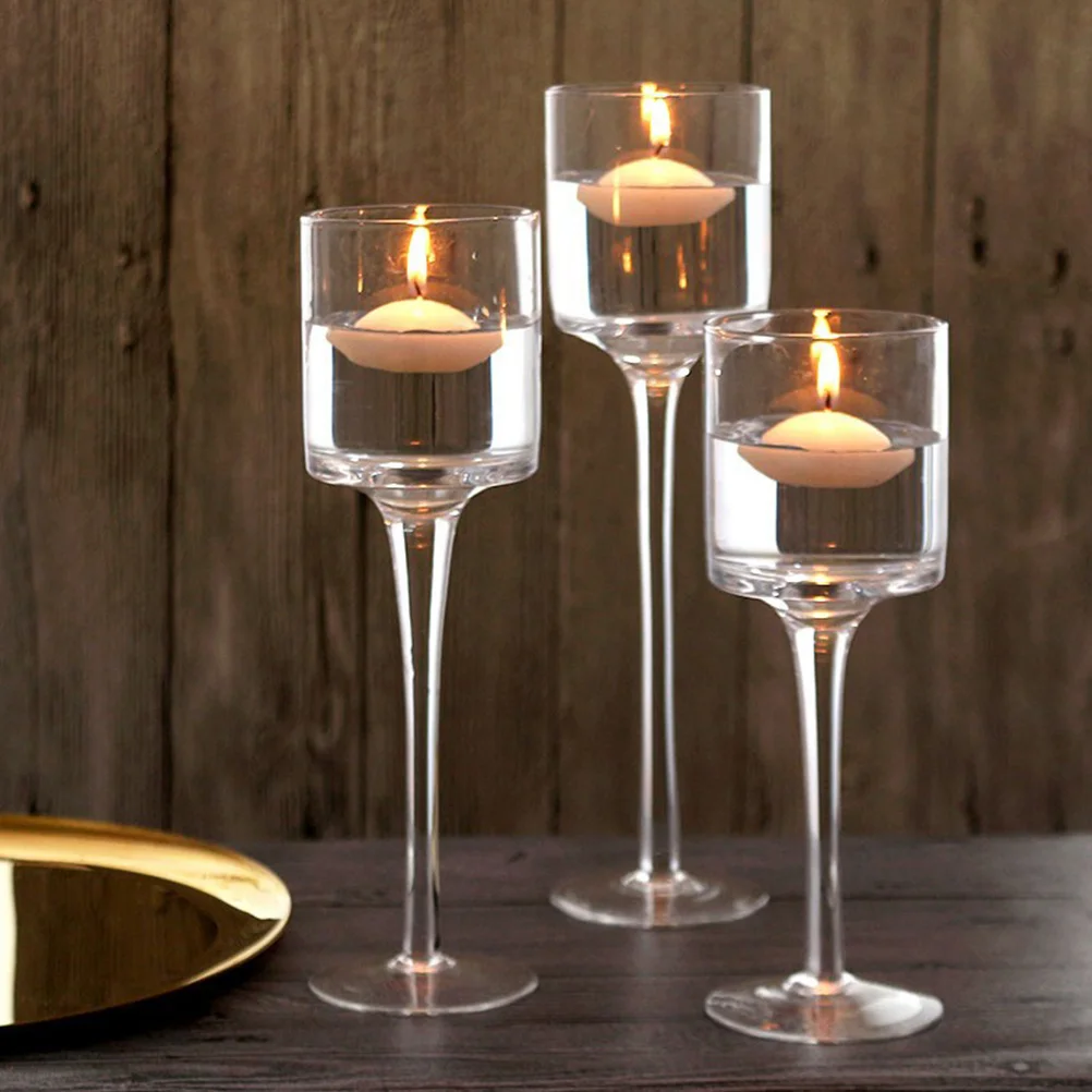

3Pcs Glass Holders High Foot Pillar Holders Tealight Holder for Home Decor Office Study Tealight Holder