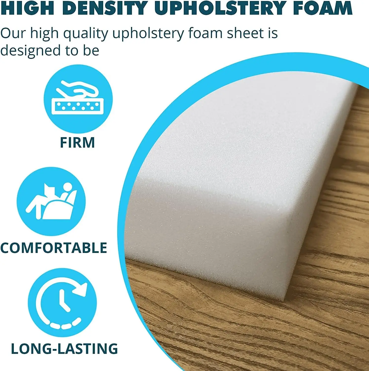 5" x 24" x 96" Upholstery Foam High Density Foam (Chair Cushion Square Foam for Dining Chairs, Bench Seat Cushion Replacement)