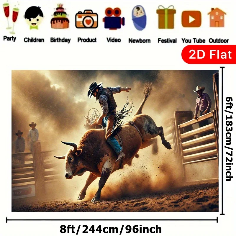 Realistic Western Cowboy Rodeo Bullfight Tapestry Wall Hanging Background Decor Man CaveParty Backdrop Cloth ArtPrint Decoration