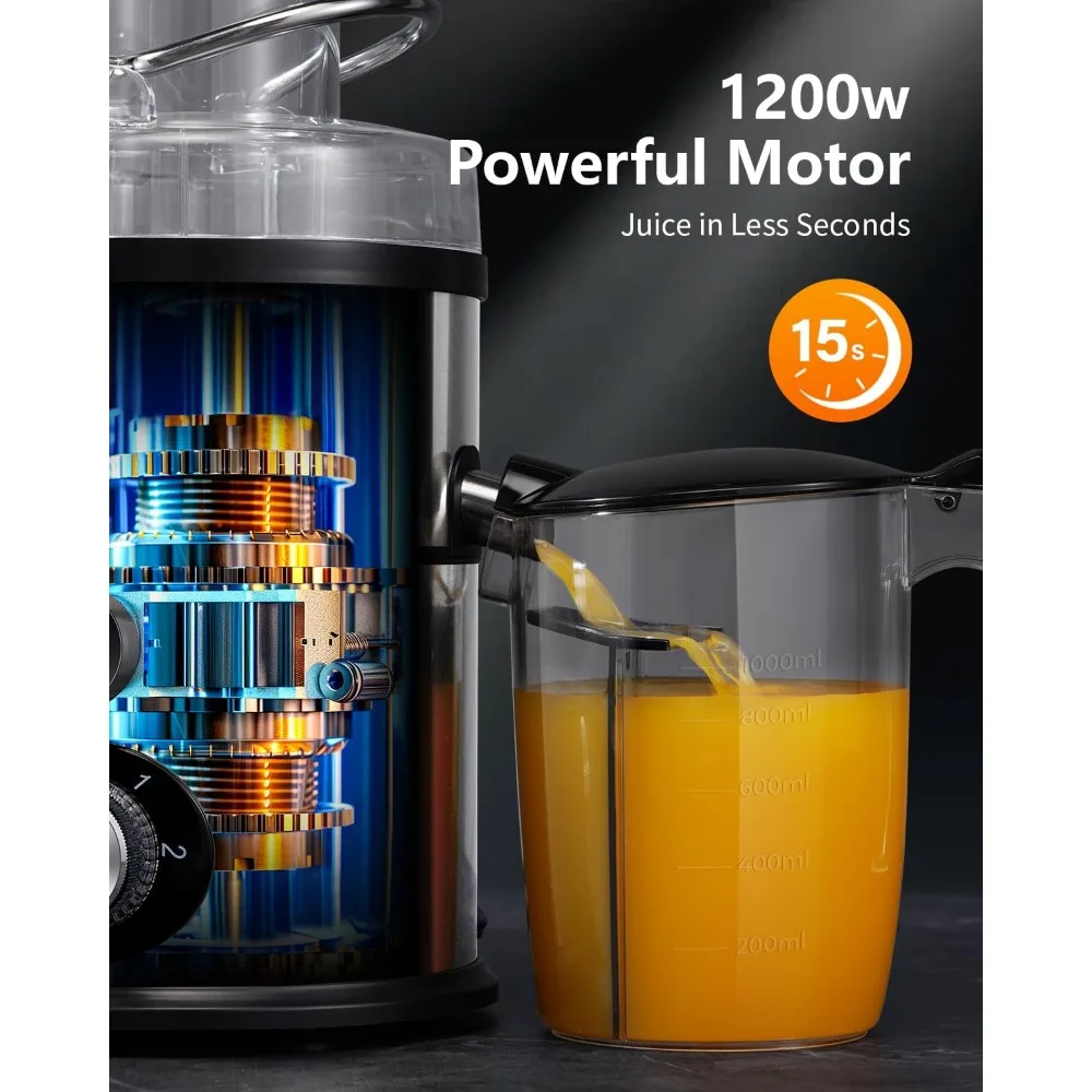 HAOYUNMA 1200W with 3-Speed Setting, Extra Large 3.4” Feed Chute Juicer Machines for Whole Fruits and Veggies