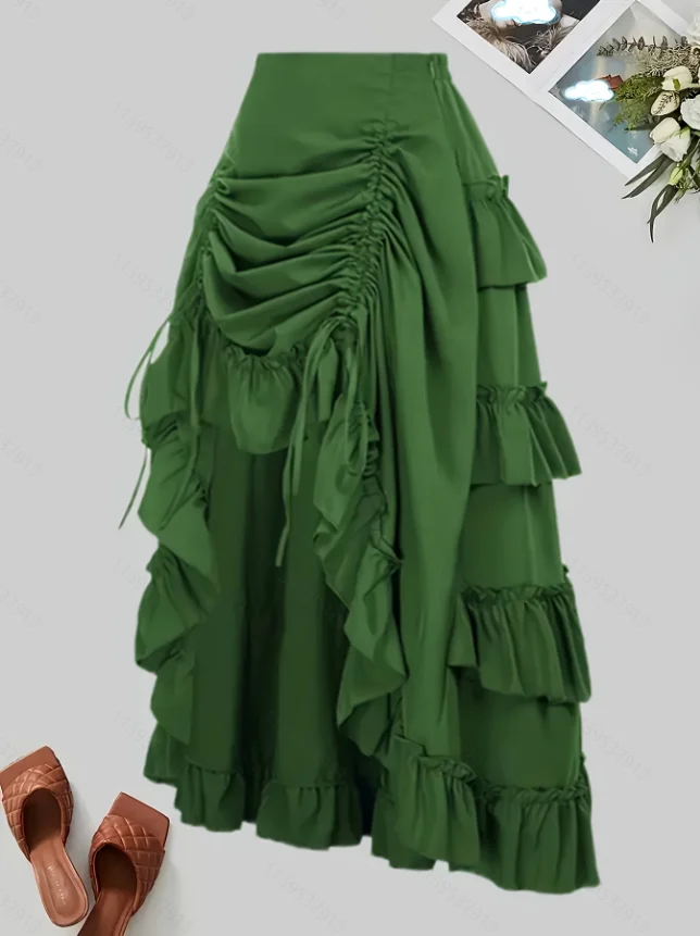 Solid Color Ruffled Skirt