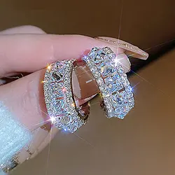 JUWANG Round Personalized Geometry Bling Aaa Zircon Earrings Flash Micro Inlaid Fashion Exquisite Charm Earrings Accessories