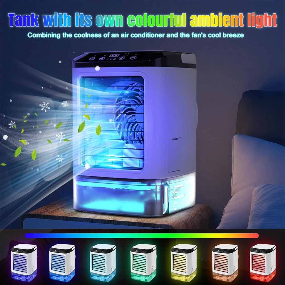

Мини-вентилятор Портативный кондиционер 12 Вт Вентилятор для распыления воды с резервуаром для воды 900 мл и красочным ночником для летней домашней комнаты