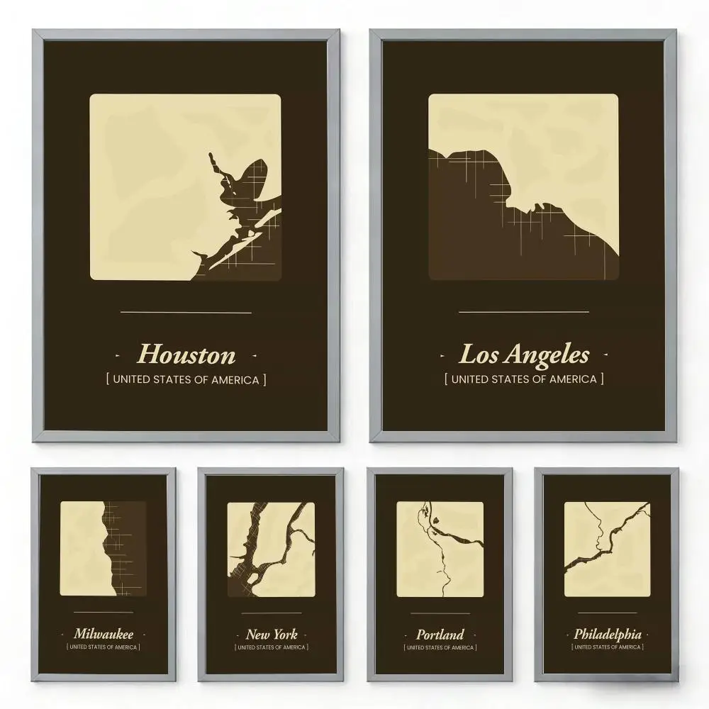 Boston Houston Sf City Map Art Poster Easy Apply & Remove | Residue-Free | Mult…