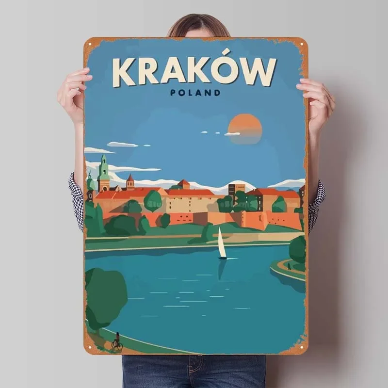 Travel to Krakow Tinplate Sign Poster Interior Decoration Vintage Metal Sign Plaque for Wall Art Decoration Coffee Bar Retro