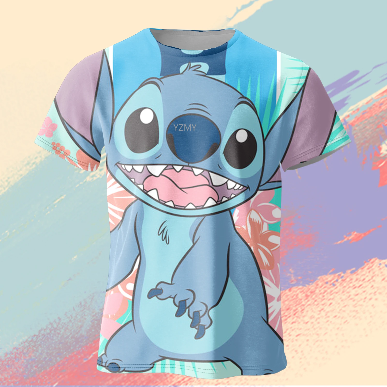 2024 Summer Disney Stitch 3d T Shirts Short Sleeve Children Boys Girls Stich Tops Cartoon Casual Clothes 1-14 Years Old T-Shirts