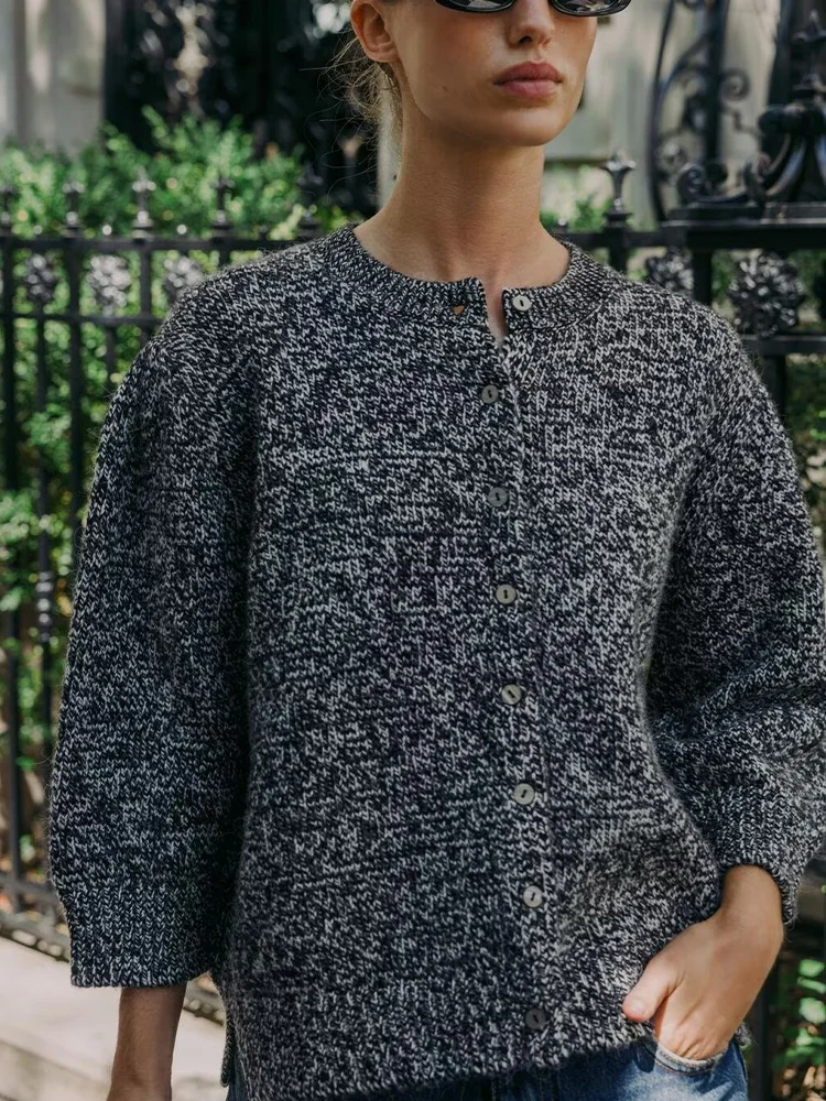 

Новое поступление осени в европейском и американском стиле, женская одежда, трикотажная куртка с длинными рукавами и пышными рукавами во французском стиле