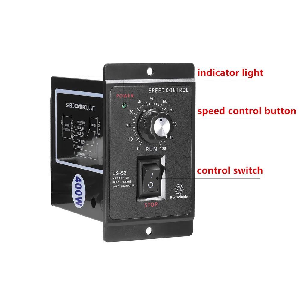 Motor Speed Controller AC 220V 50Hz Digital Adjustable Stepless Single Phase Motor Speed Controller 0-1450rpm Speed Regulator