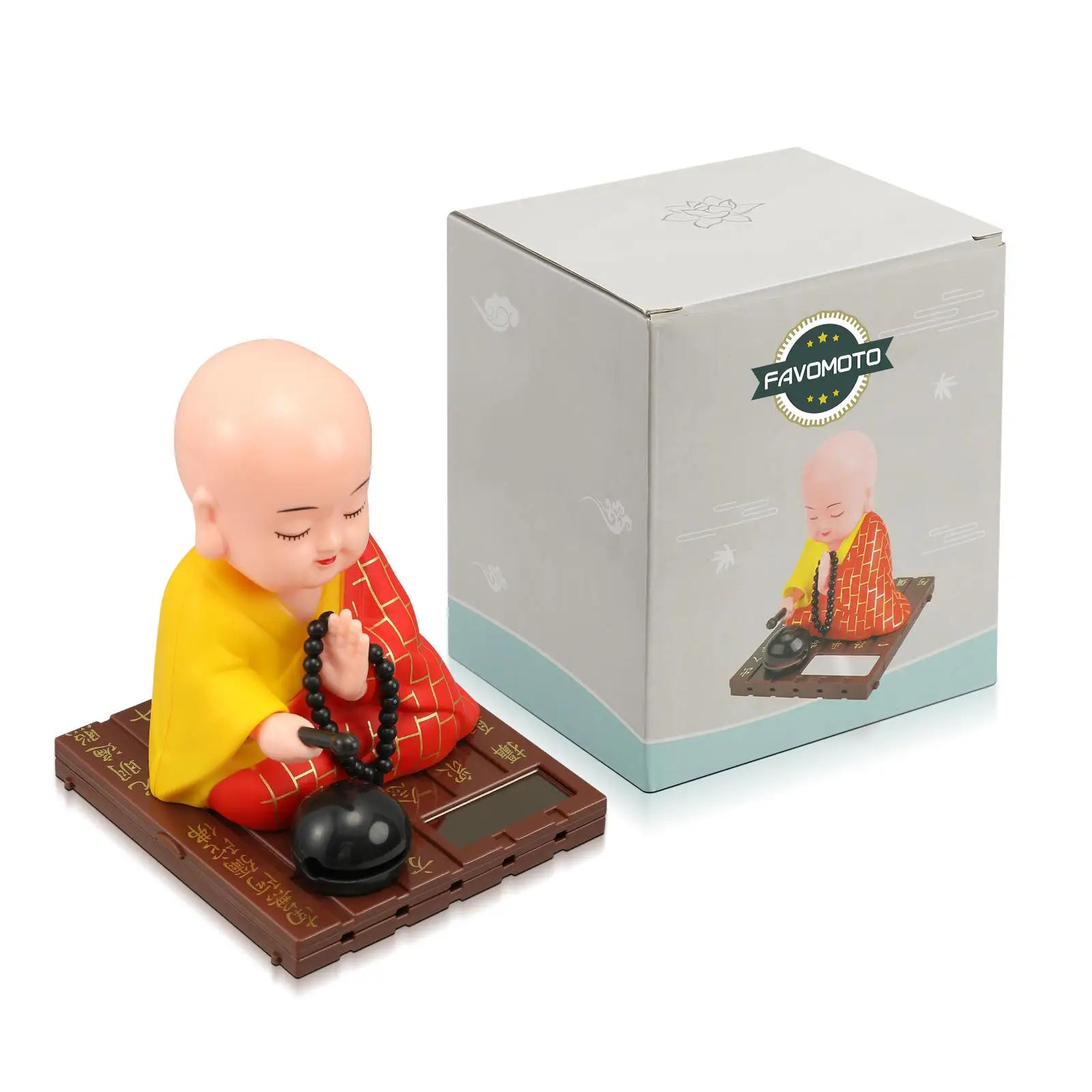 Solar Bobblehead Monk Statue Dashboard Decor Car nament 1Pc Solar Powered Nodding Wooden Fish Figurine Buddha Culture Gift Toy