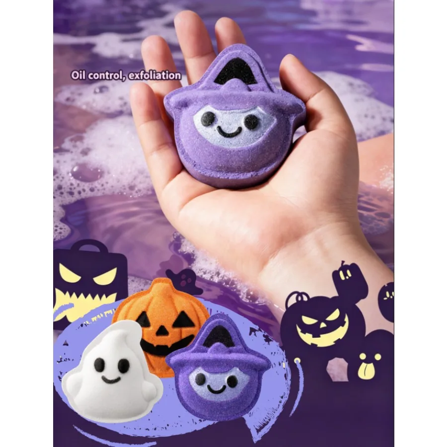 1/3pcs Halloween Toy Bath Salt Balls Pumpkin Witch Ghost Fizzies for Boys Girls Sea Salt Flower Fruit Scented Bubble Ball