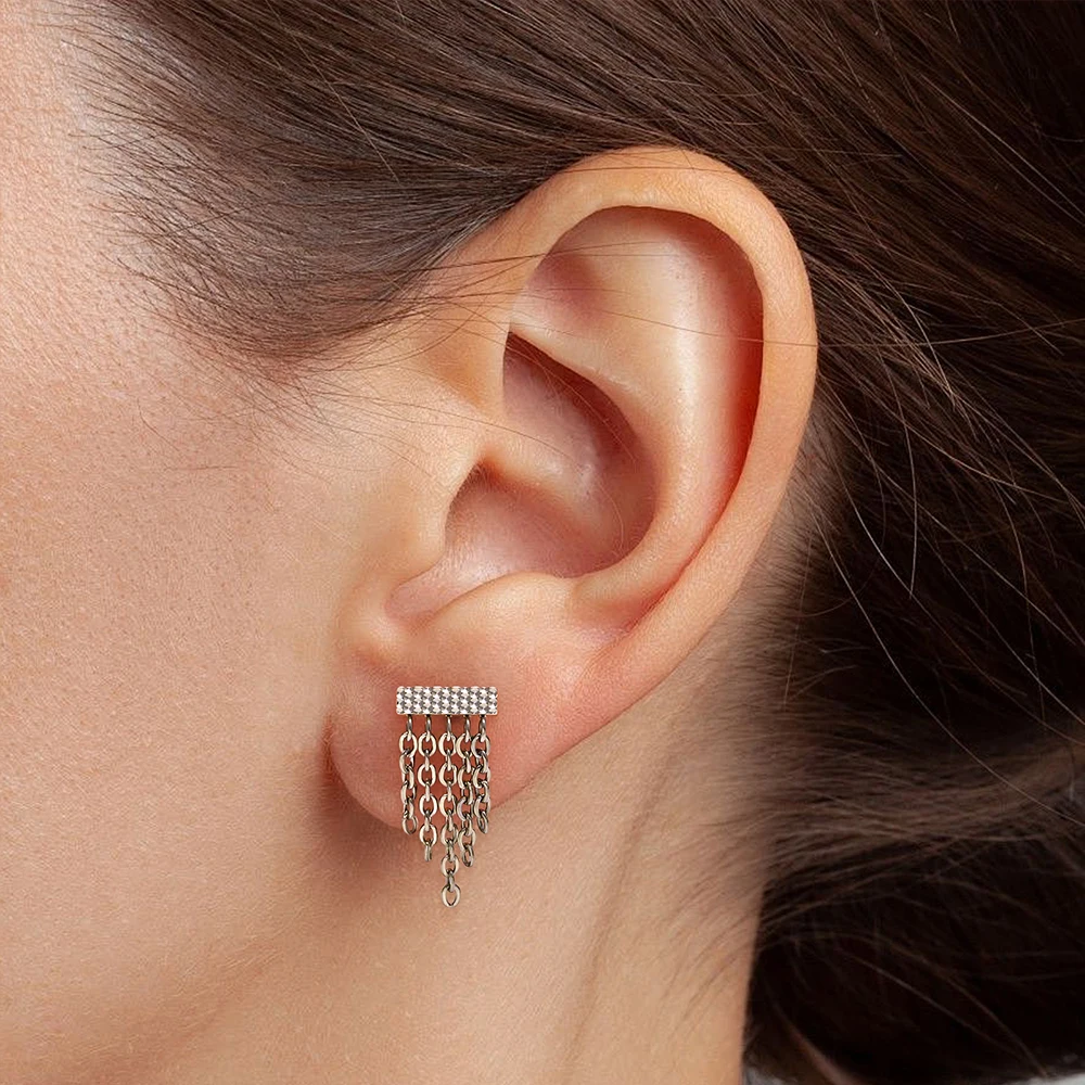 ASTM F136 Titanium Ear Cartilage Earrings Internal Thread 16G Hidden Helix Stud CZ Drape Chain Flat Back Tragus Piercing Jewelry