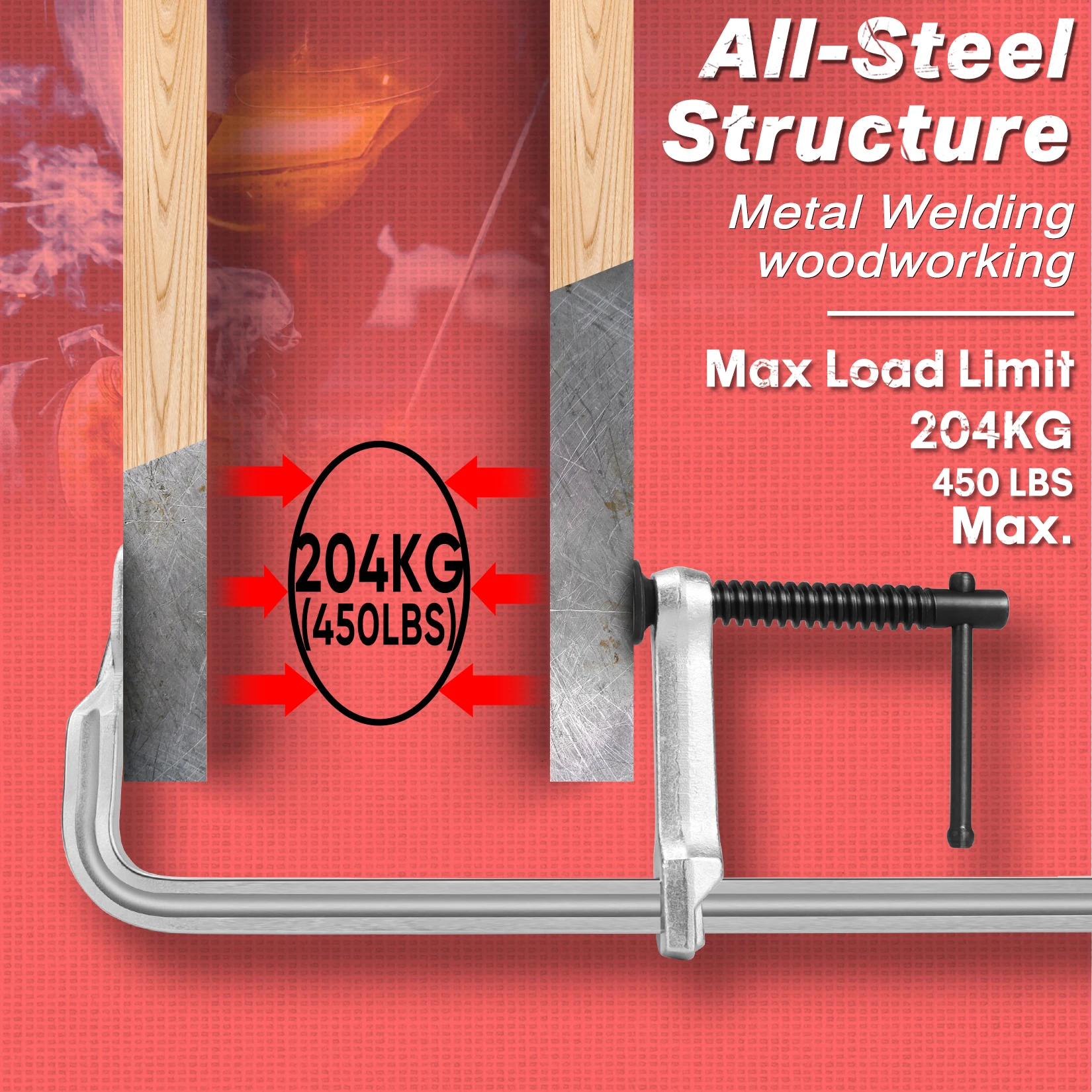 SHALL 4-Pack Bar Clamps Set 300mm(12inch) Light-duty Drop Forged Steel Bar ClampsSteel F Clamps with Max 450Lbs Load Woodworking