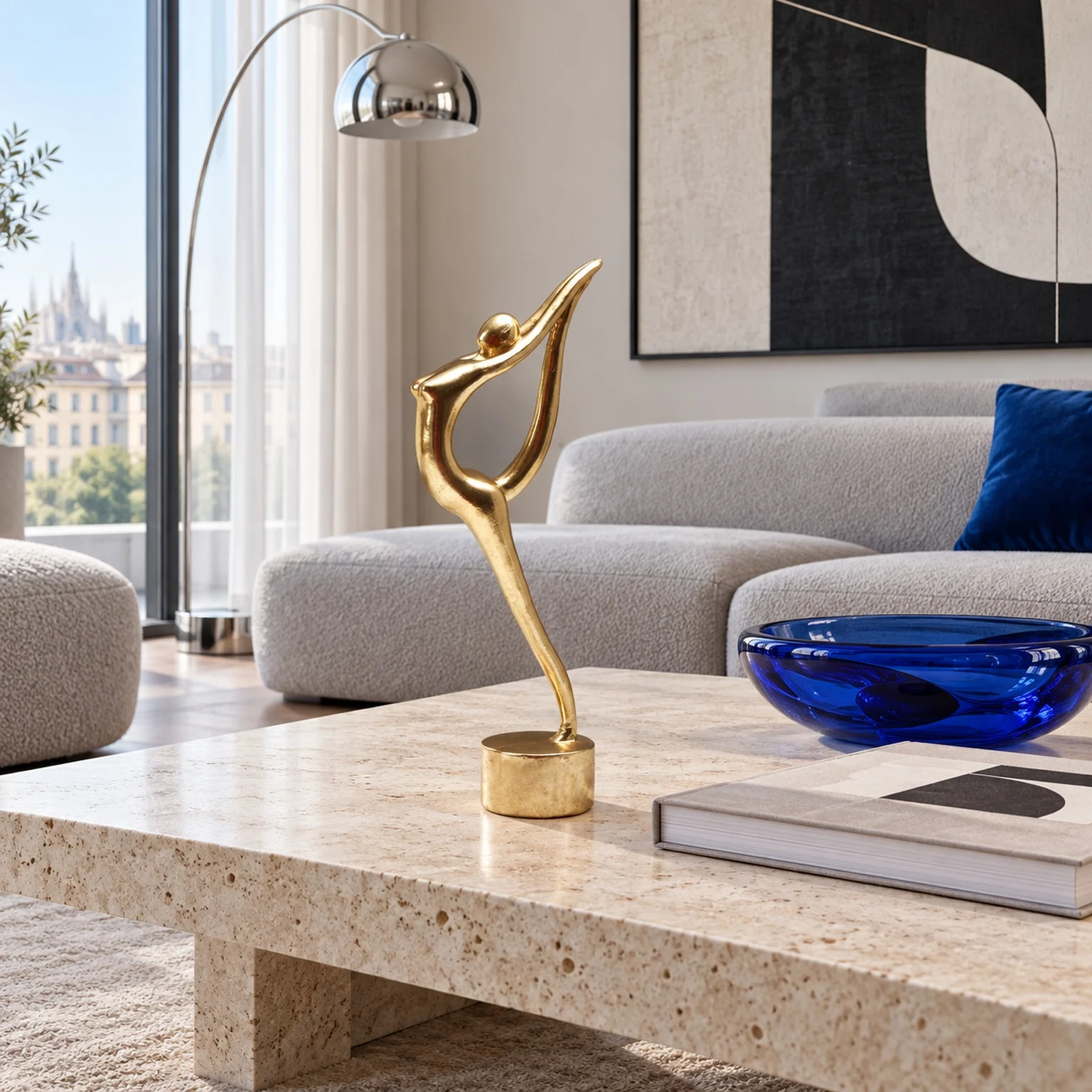 Gold Finish Abstract Dancer Statue Contemporary Figure Sculpture for Living Room Office Desk Bookshelf Console Table Decor