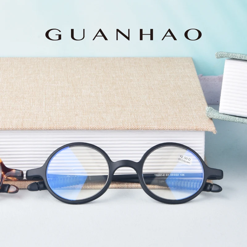 Guanhao Anti Blue Light Reading Glasses Vintage Round Frame Clear Elderly Glasses Men's TR90 Portable Women's Presbyopia Glasses