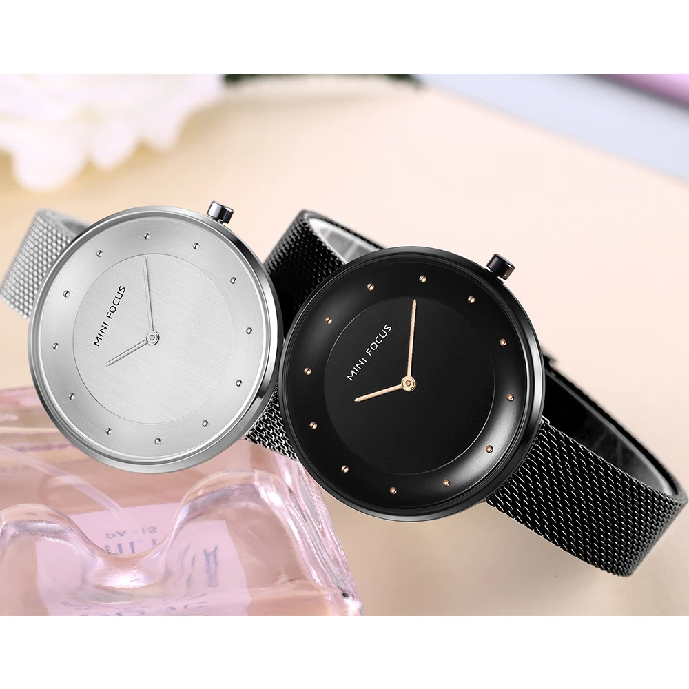MINI FOCUS MF0179L Luxury Ladies Watch Simple Dial Design Mesh Stainless Steel Band Waterproof Women Quartz Watches