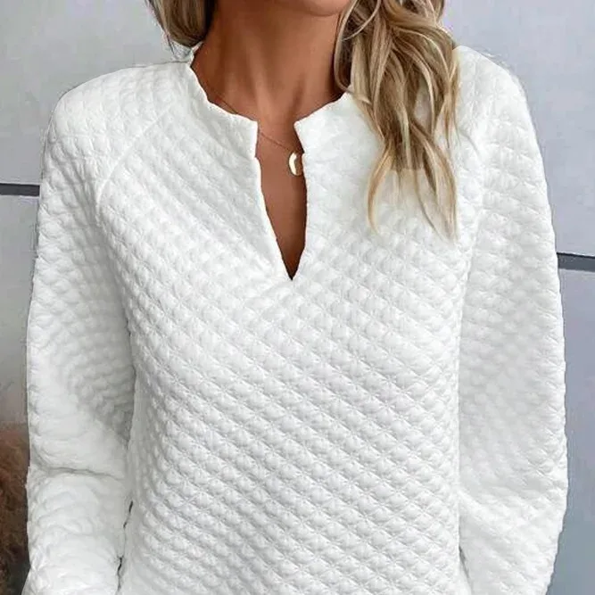 

Spring Autumn European And American Women's Fashion New Cross-Border Solid Color Casual Notched Collar V-Neck Long Sleeve