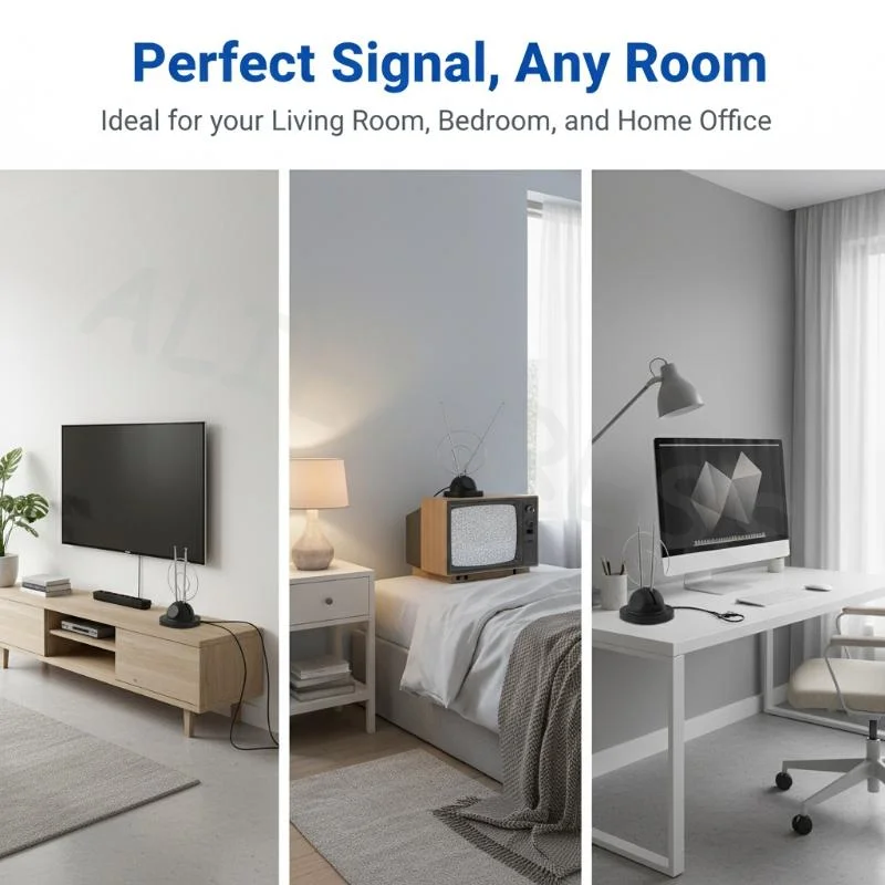 Universal Rabbit Loop Antenna HDTV Indoor VHF UHF Analog Digital Signal Efficient Reception for Small Apartments