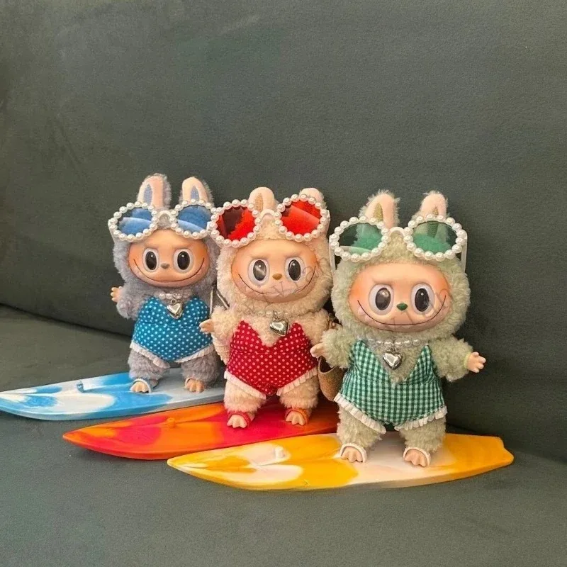 Vêtements de poupée, accessoires pour Ropa Labubu, 10cm, en coton, maillot de bain, lunettes, plage, plongée, planche de surf, sac en paille, tissus