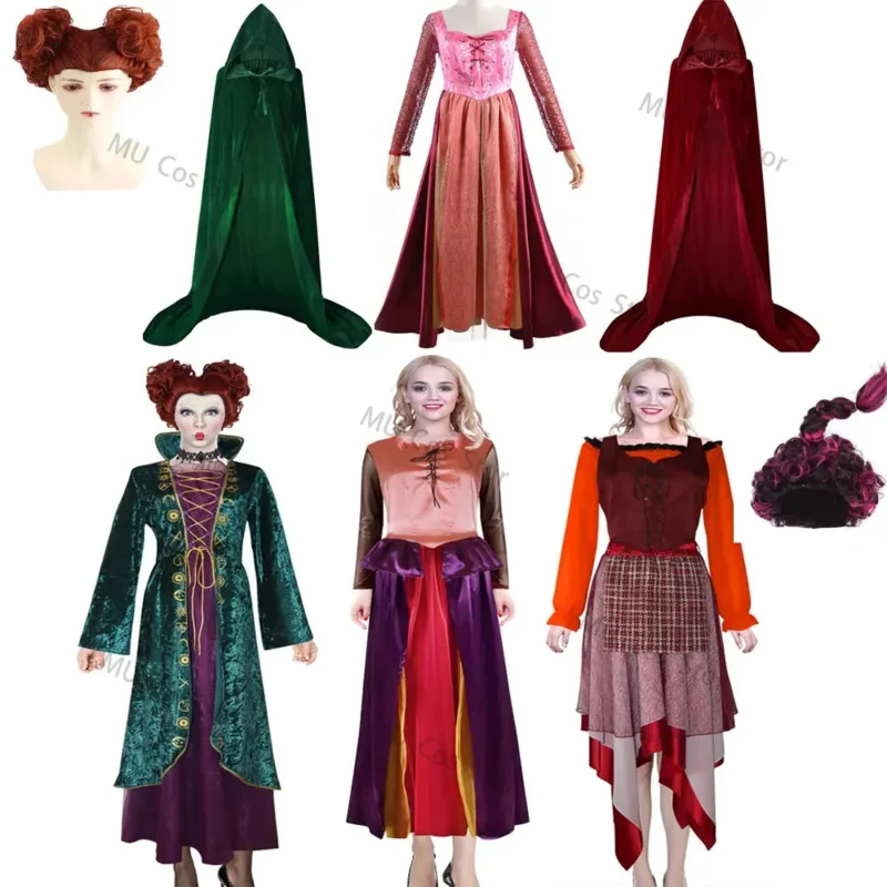 Hocus Pocus 2 Cosplay Costume Winifred Sanderson Dress Sarah Mary Masquerade Cosplay Crazy Witch Ghost Halloween Carnival Suit O