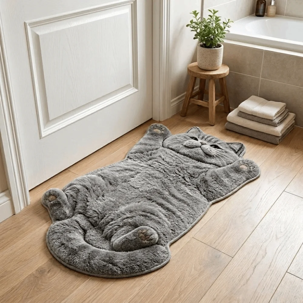 Soft 2D Cat-Shaped Area Rug Non-Slip Anti-fouling Home Decor Carpet Easy to Clean Cartoon Carpet Bedrooms