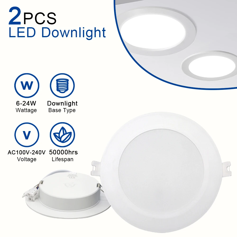 2szt Lampa sufitowa LED Downlight 110V 220V 6W 17W 20W 24W Wpuszczana lampa LED Down Light Okrągły panel Światło punktowe Oświetlenie wewnętrzne