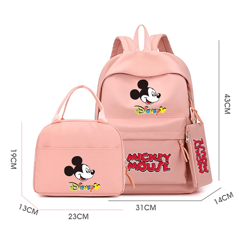 3Pcs/set Disney Mickey Mouse Printed Backpack with Lunch Bag for Teenager Boy Girl Bookbag Schoolbag Comfortable Travel Set