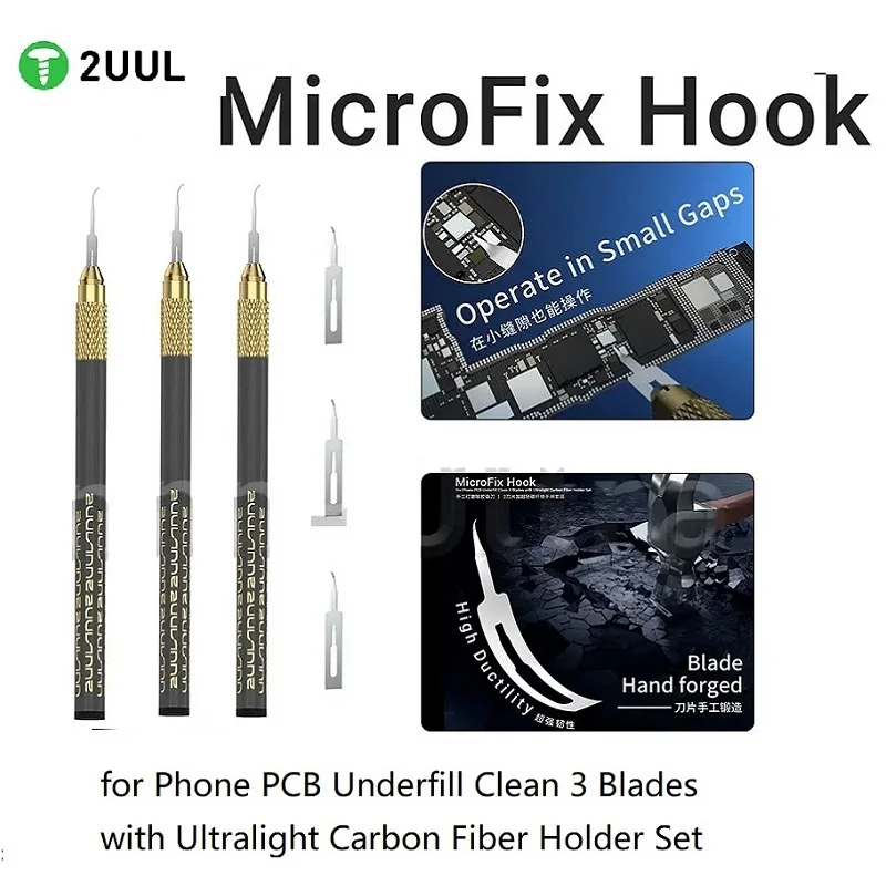 

2UUL DA12 Phone PCB Underfill Clean Pen 3 with Blades for Motherboard IC Scraping Glue Disassemble Chip Removal Repair Tools